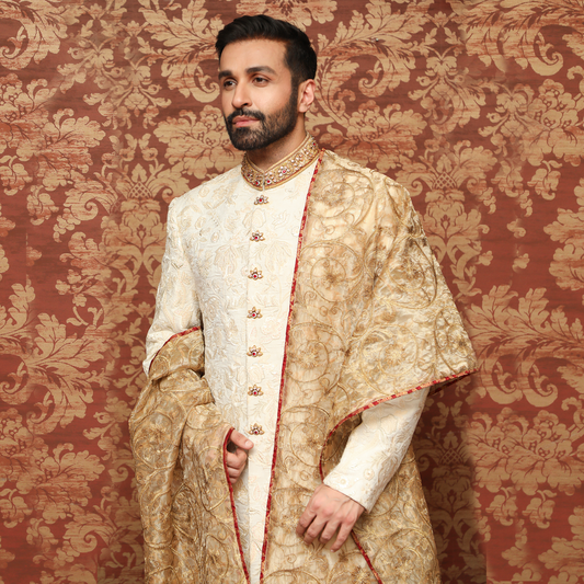 Premium Jamawar White Sherwani