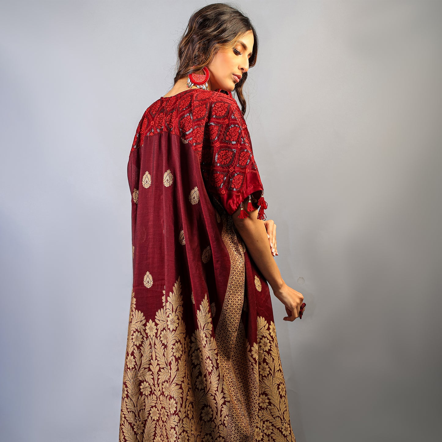 TRIBAL COTTON MAROON LONG KAFTAN