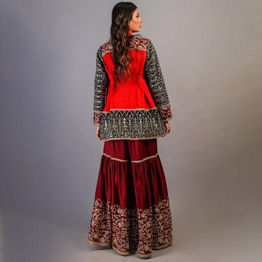 RED FESTIVE EMBROIDERED SUIT 2 PC