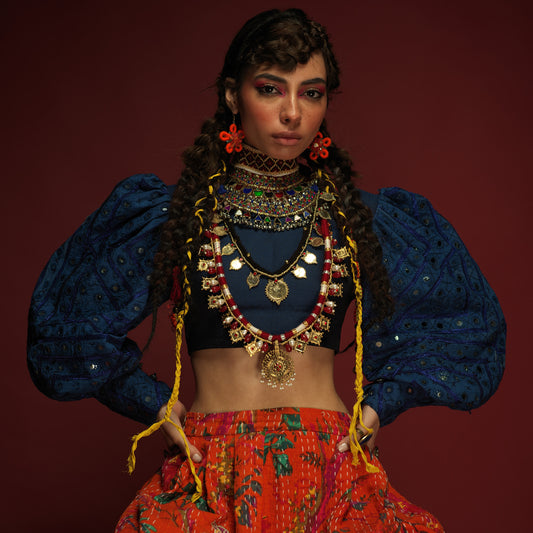 BLUE MIRROR WORK CROPPED TOP