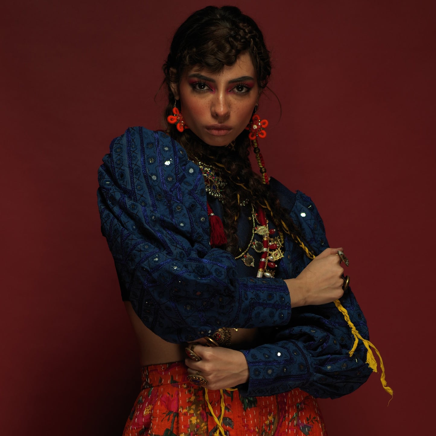 BLUE MIRROR WORK CROPPED TOP