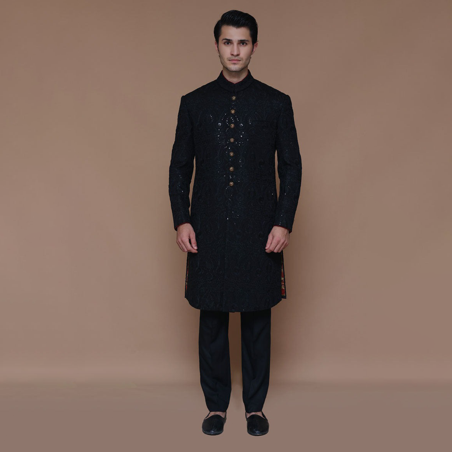 TEXTURED BLACK SHERWANI