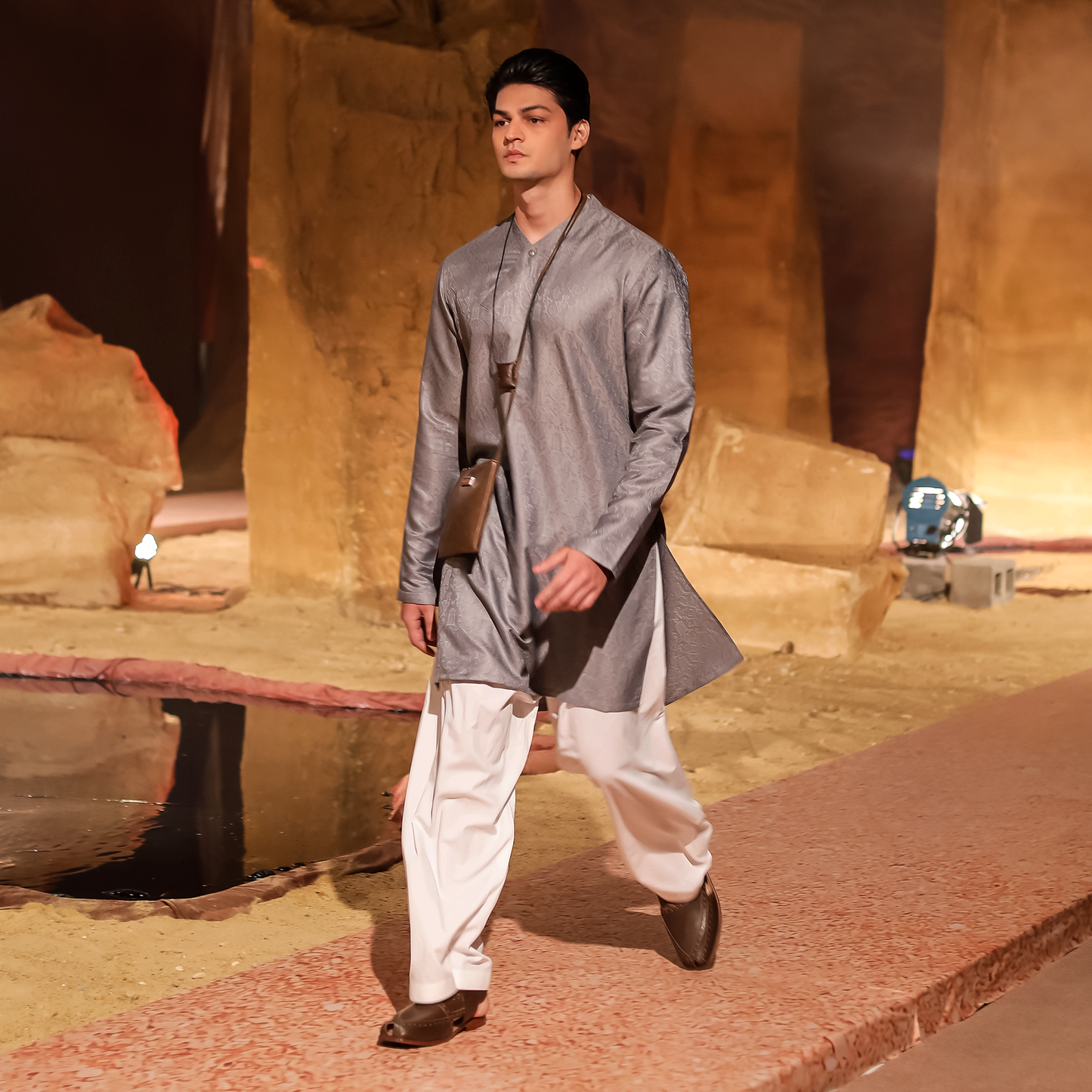 Silver Grey Jamawar Mid-Length Kurta