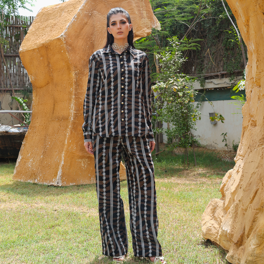 COTTON CHIKAN BLACK/BROWN 2 PC CO-ORD SET