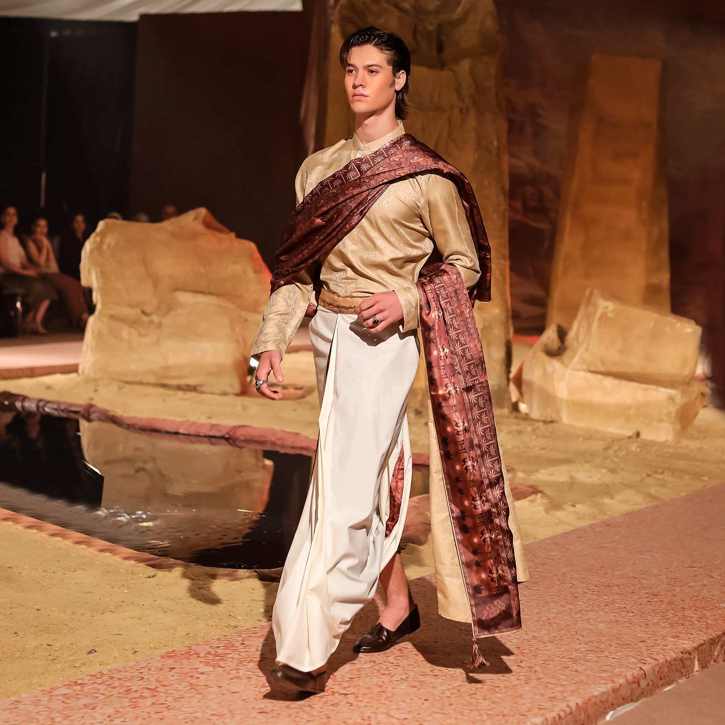 Dull Gold Jamawar Short Kurta