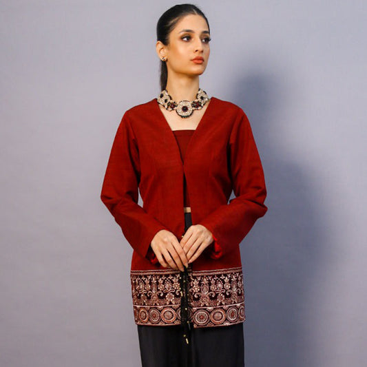 EMBROIDERED MAROON JACKET