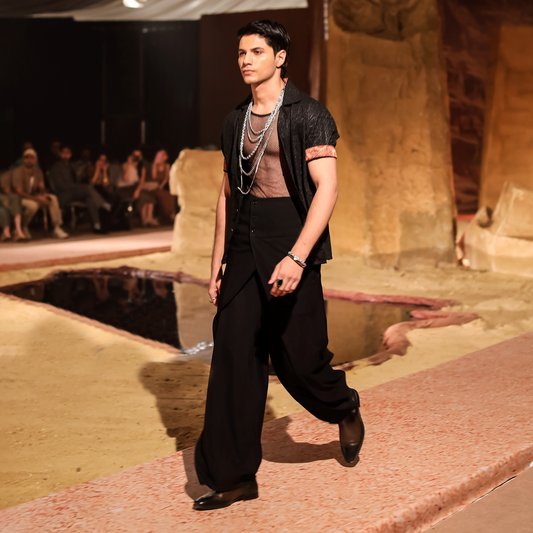 Black Cotton Embroidered Cuban Shirt