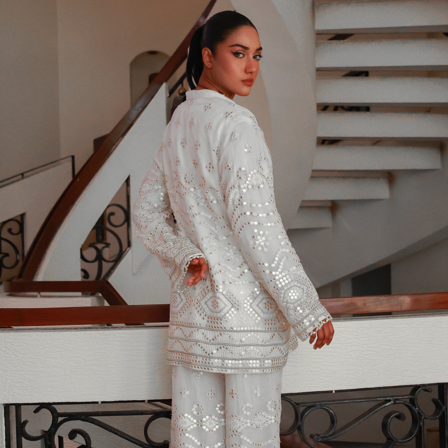 WHITE SEQUENCE PANT SUIT