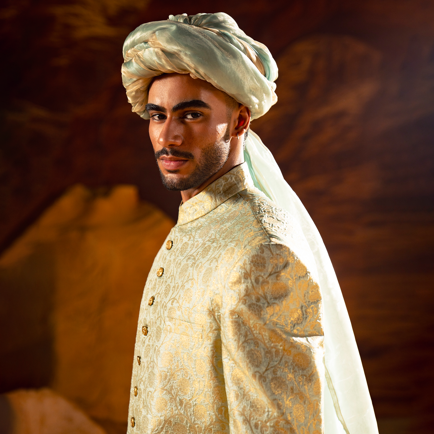 ZARI JAMAWAR MINT GREEN SHERWANI