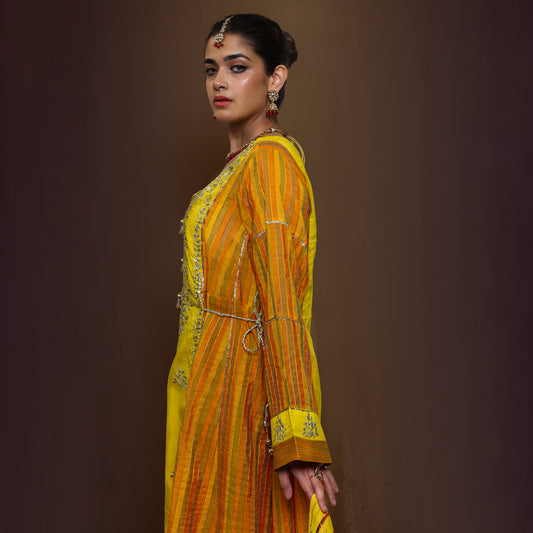 YELLOW KHADDI 3 PC GOTA SUIT