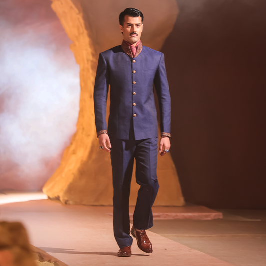 Premium Jamawar Blue 2 Pc Set