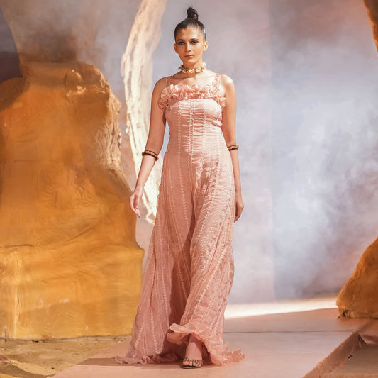 CHIKANKARI PINK GOWN