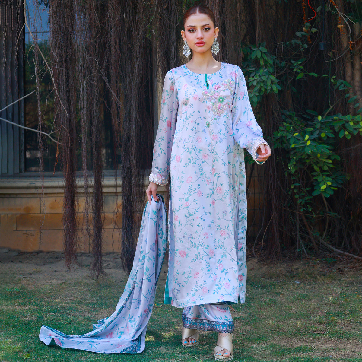 OPULENT SILK DIGITAL GOTA PRINT LAVENDER 3 PC