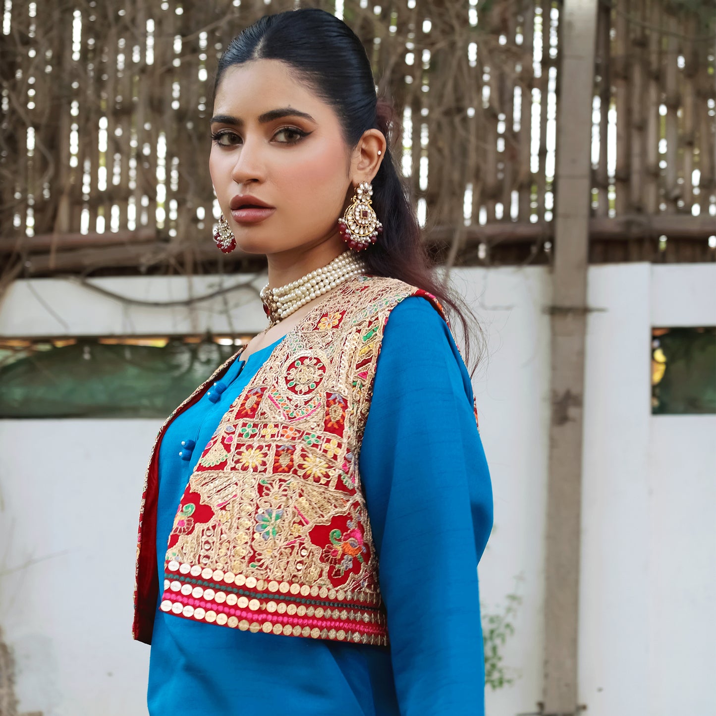 NAKHLISTAN TURQUOISE JUMPSUIT WITH VEST