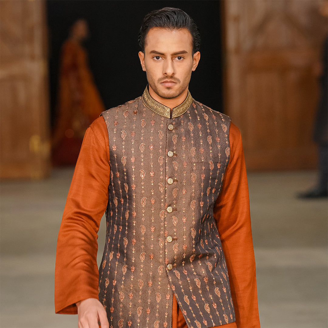 Snake-Skin texture Jamawar Waistcoat