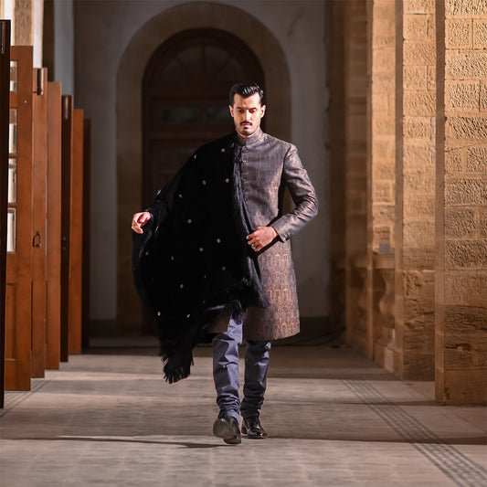 Copper ,silver and Gold Button Down Sherwani