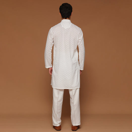 SLIM FIT WHITE COTTON KURTA