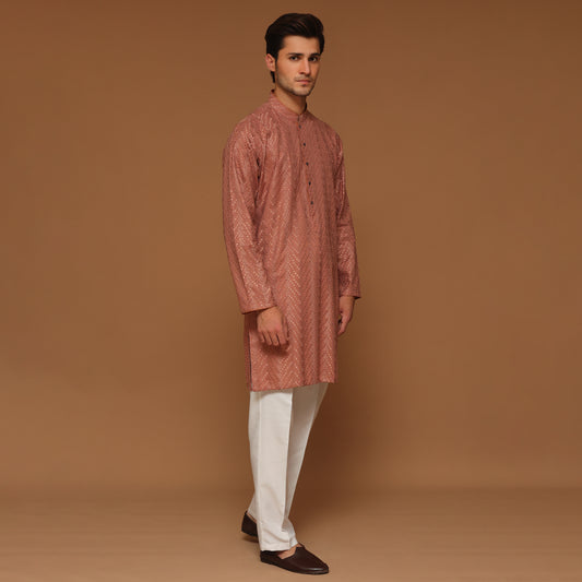 SLIM FIT SALMON COTTON KURTA