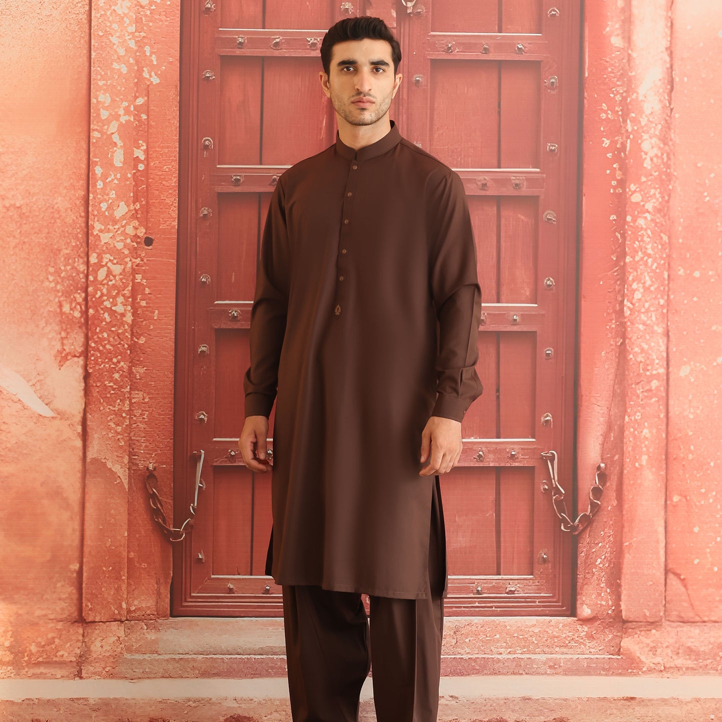 POLY VISCOSE BROWN CLASSIC FIT PLAIN SUIT