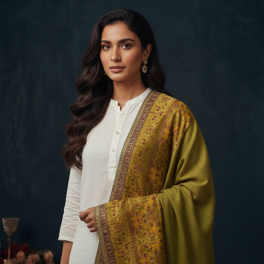 Apple Green Masori jamawar Emb Shawl