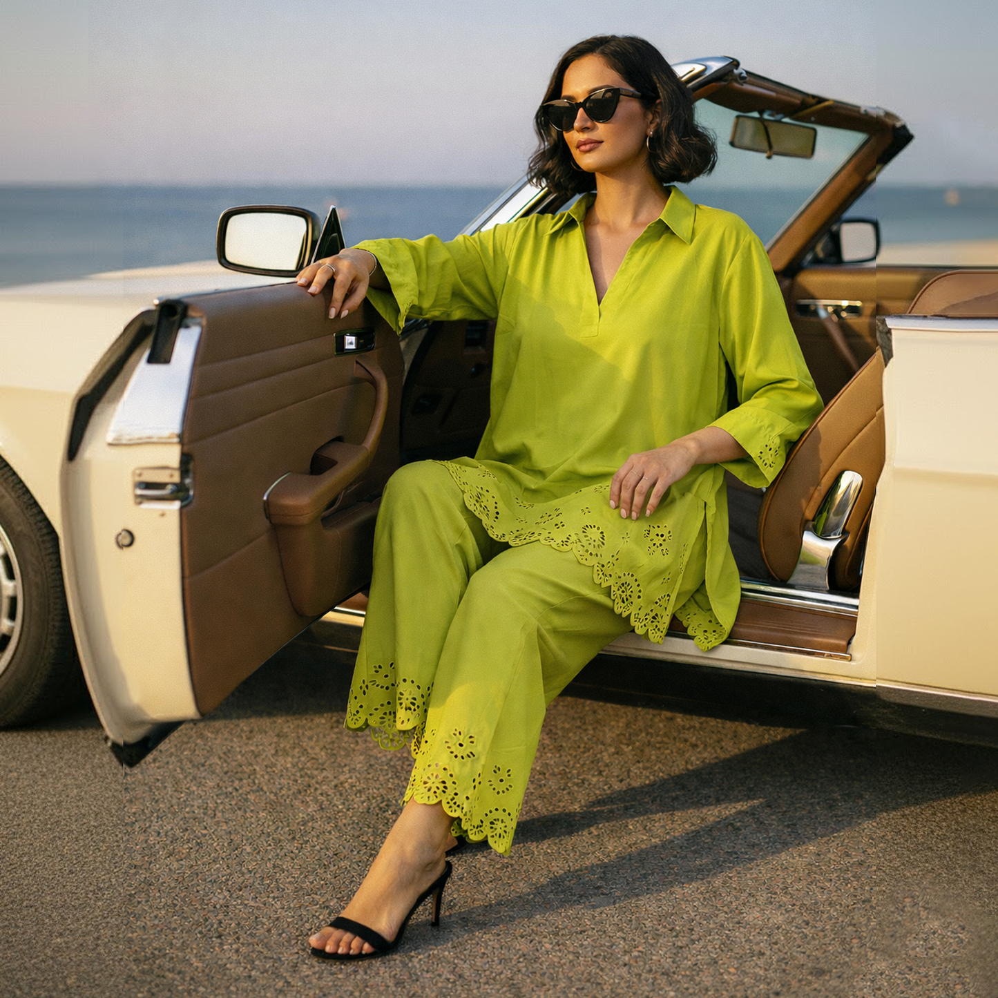 Apple Green Shirt Collar Co-ord Set