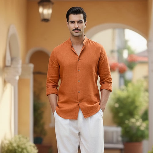 Basic Linen Rust Plain Shirt