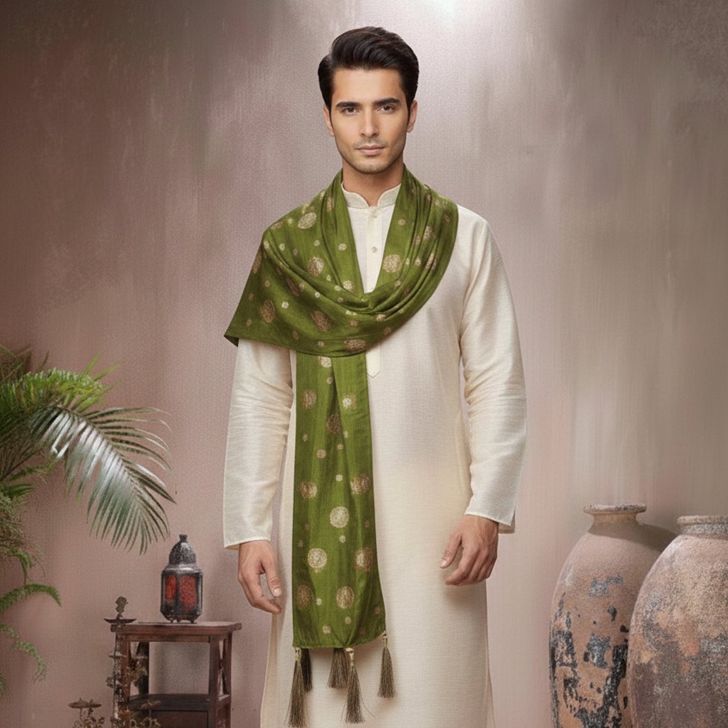 Chiffon Mehndi Green Stole