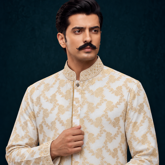 Chiffon Jamawar Emb Collar Suit