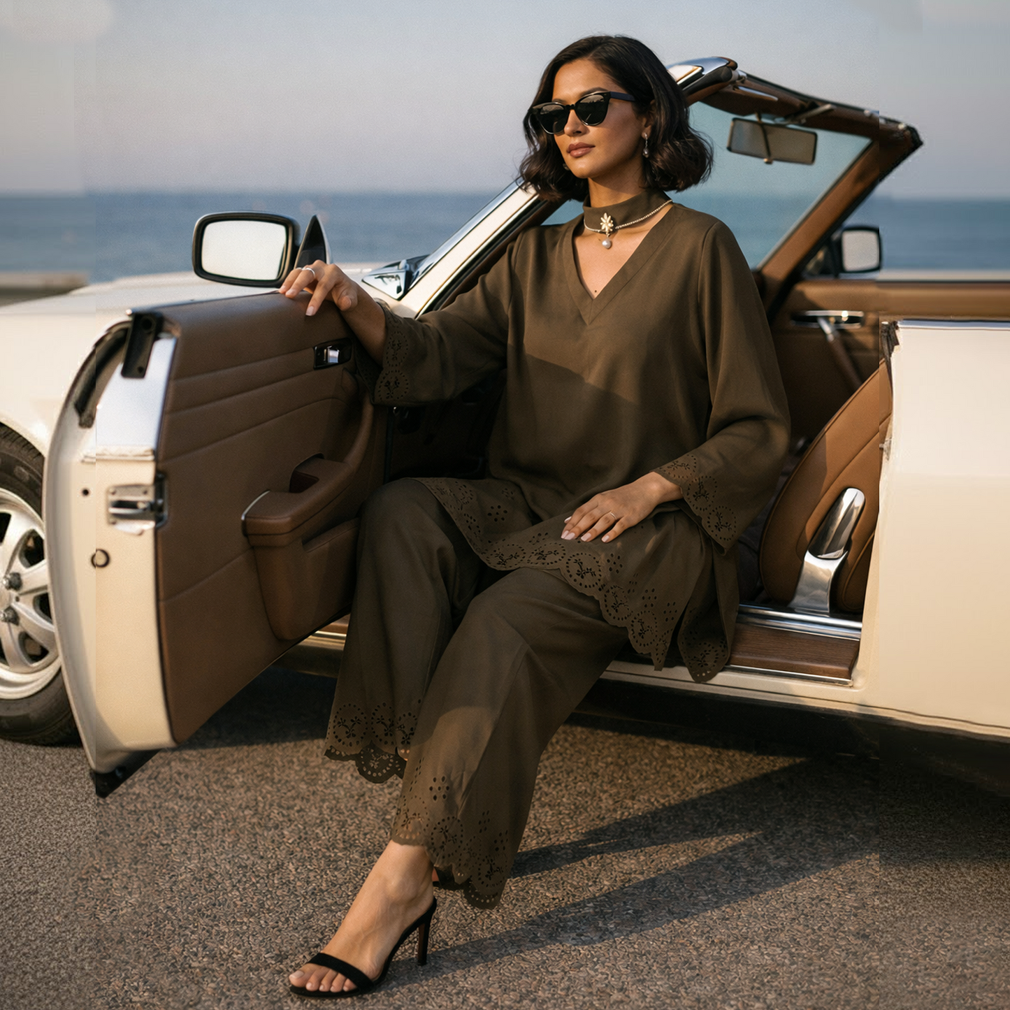 Chocolate Brown Band Collar Co-ord Set