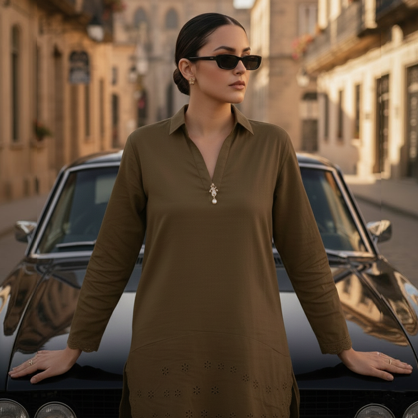 Chocolate Brown Shirt Collar Co-ord Set