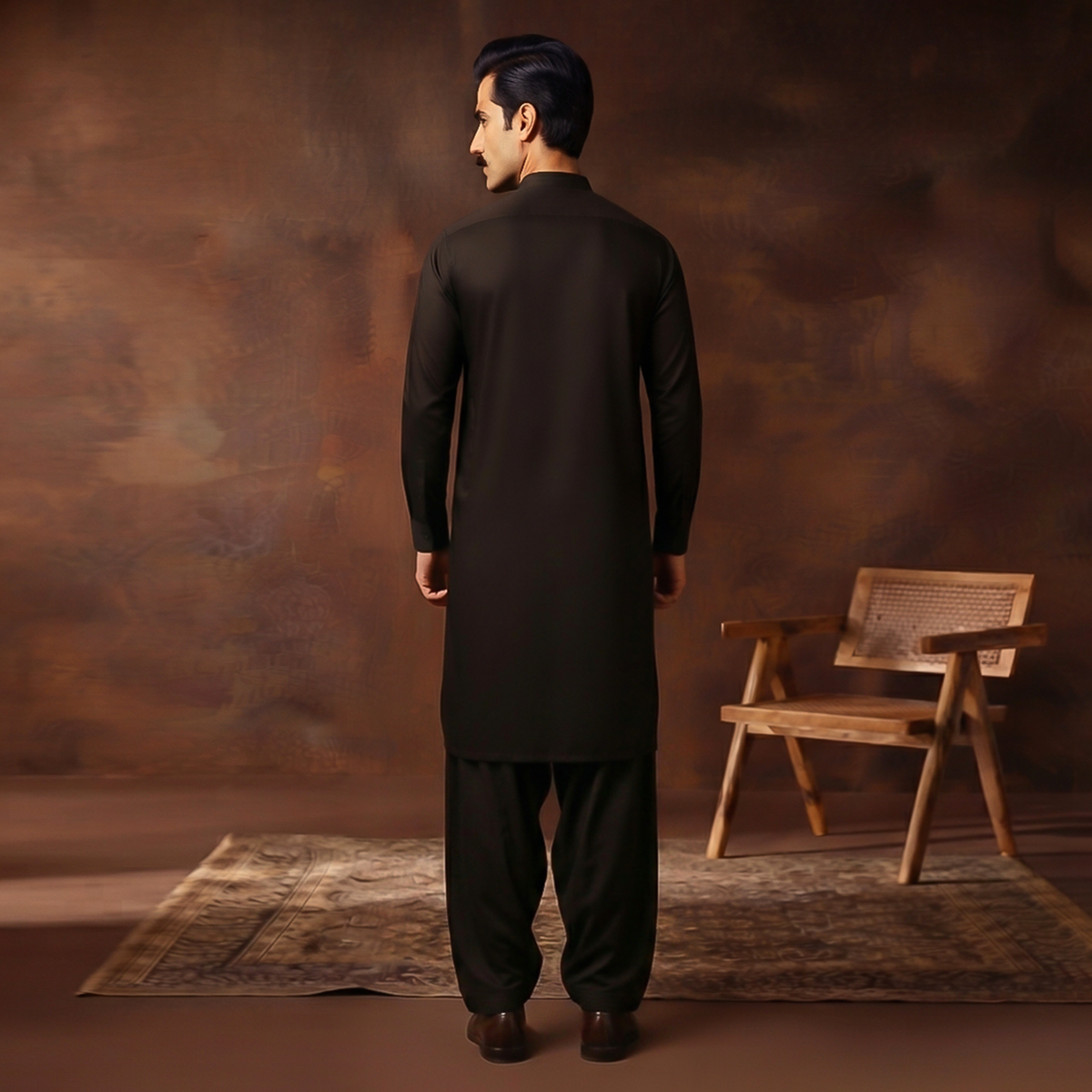Classic Fit Black Band Collar Plain Suit