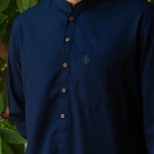 Classic Fit Blue Band Collar Pocket Emb Suit
