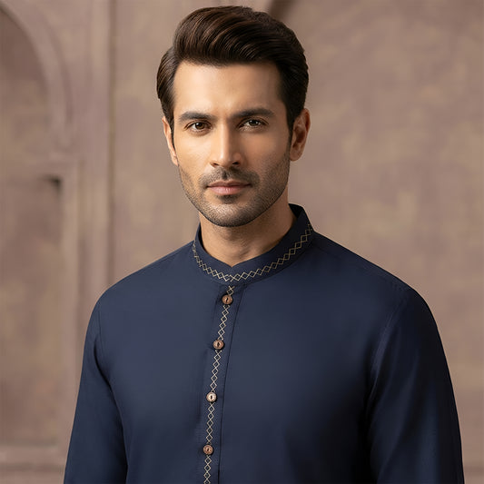 Classic Fit Outer Space Band Collar Emb Suit