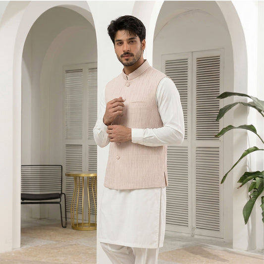 Crushed Raw Silk Cloud Pink Waistcoat