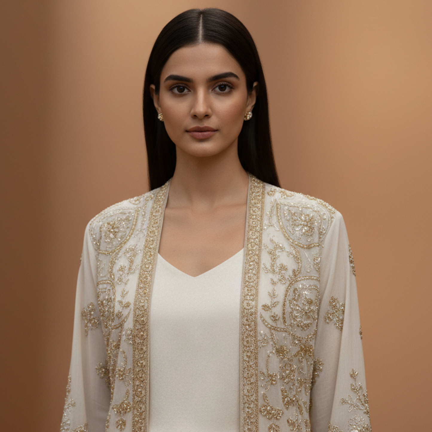 Dull Gold Long Jacket 3 Pc Dress