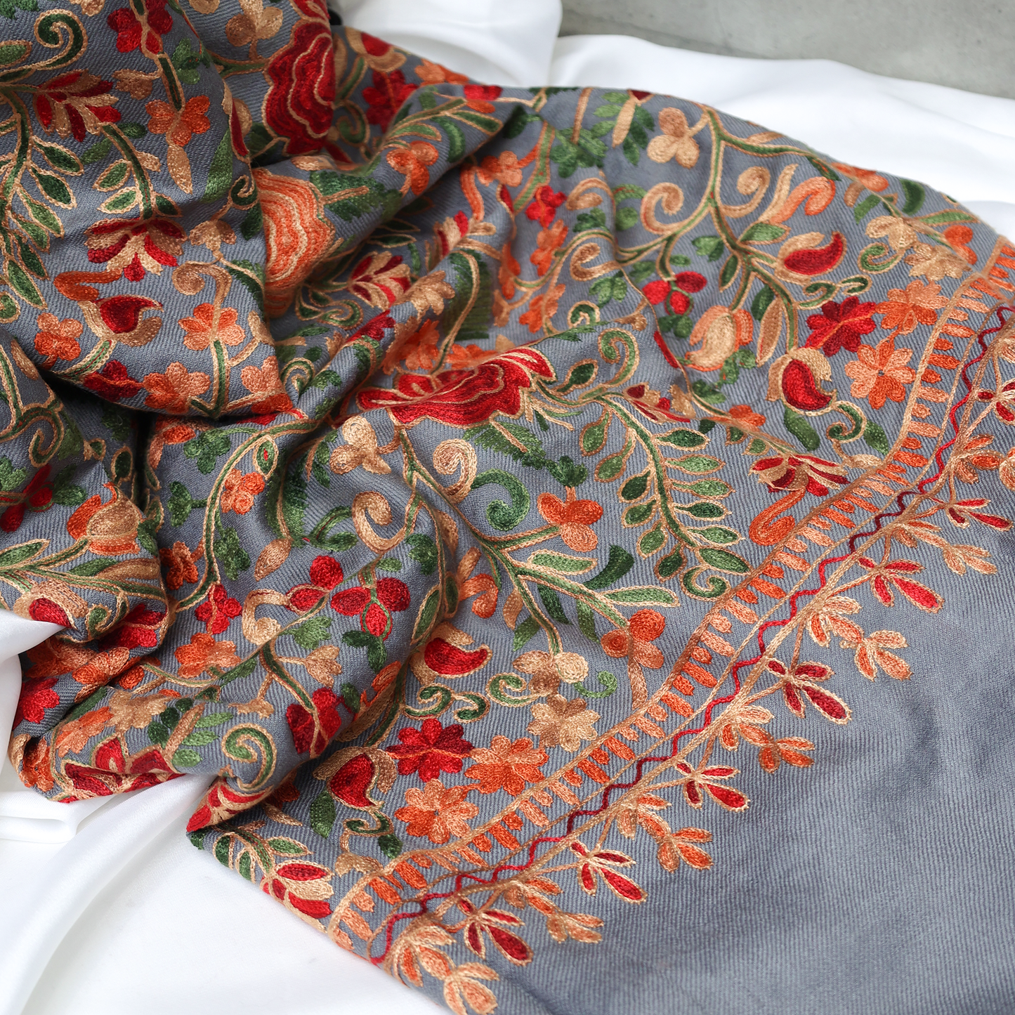 Embroidered Grey Winter Shawl