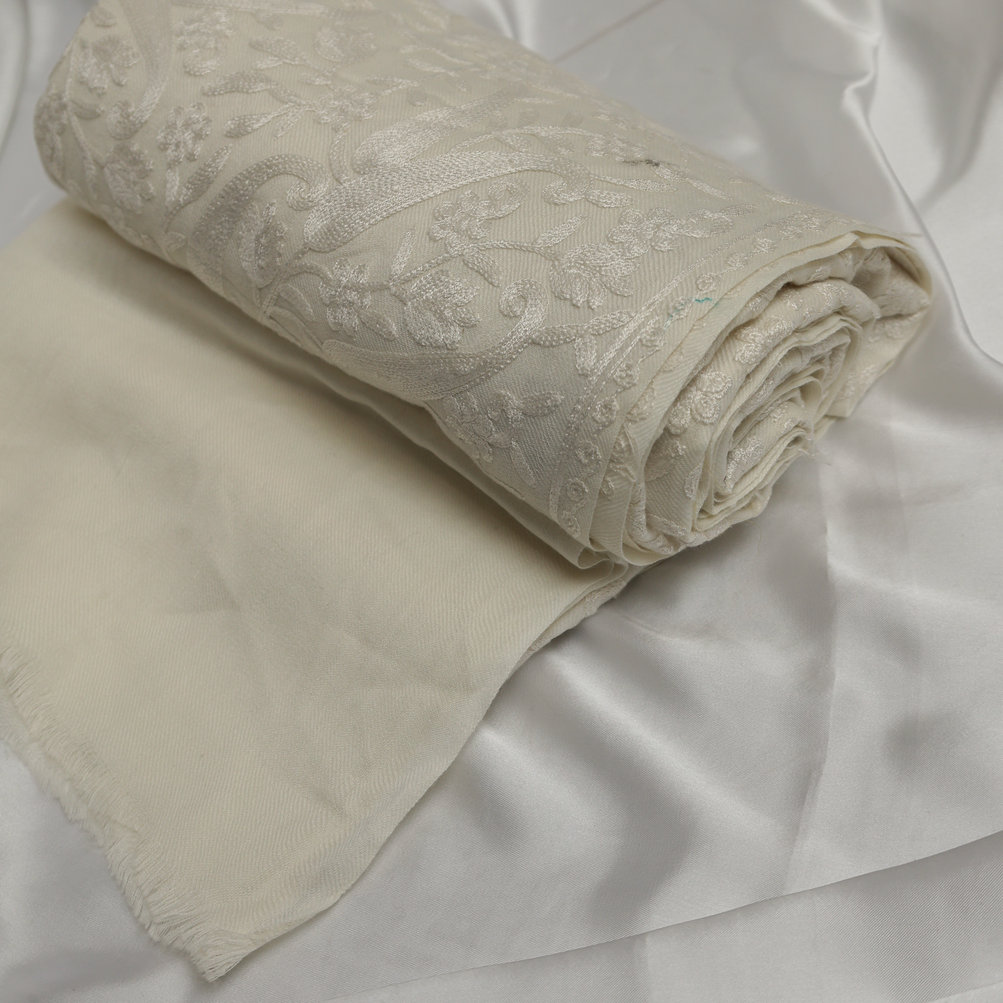 Embroidered White Winter Shawl