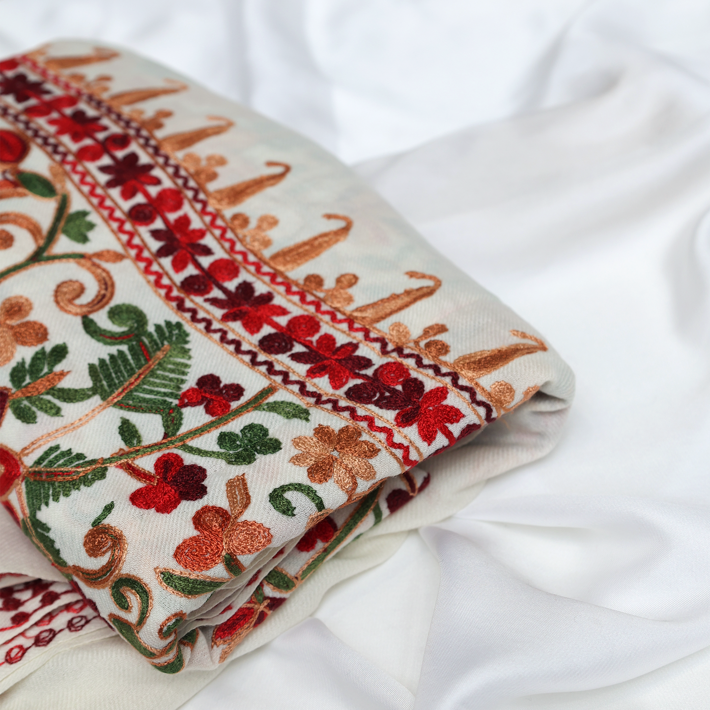 Embroidered White Winter Shawl