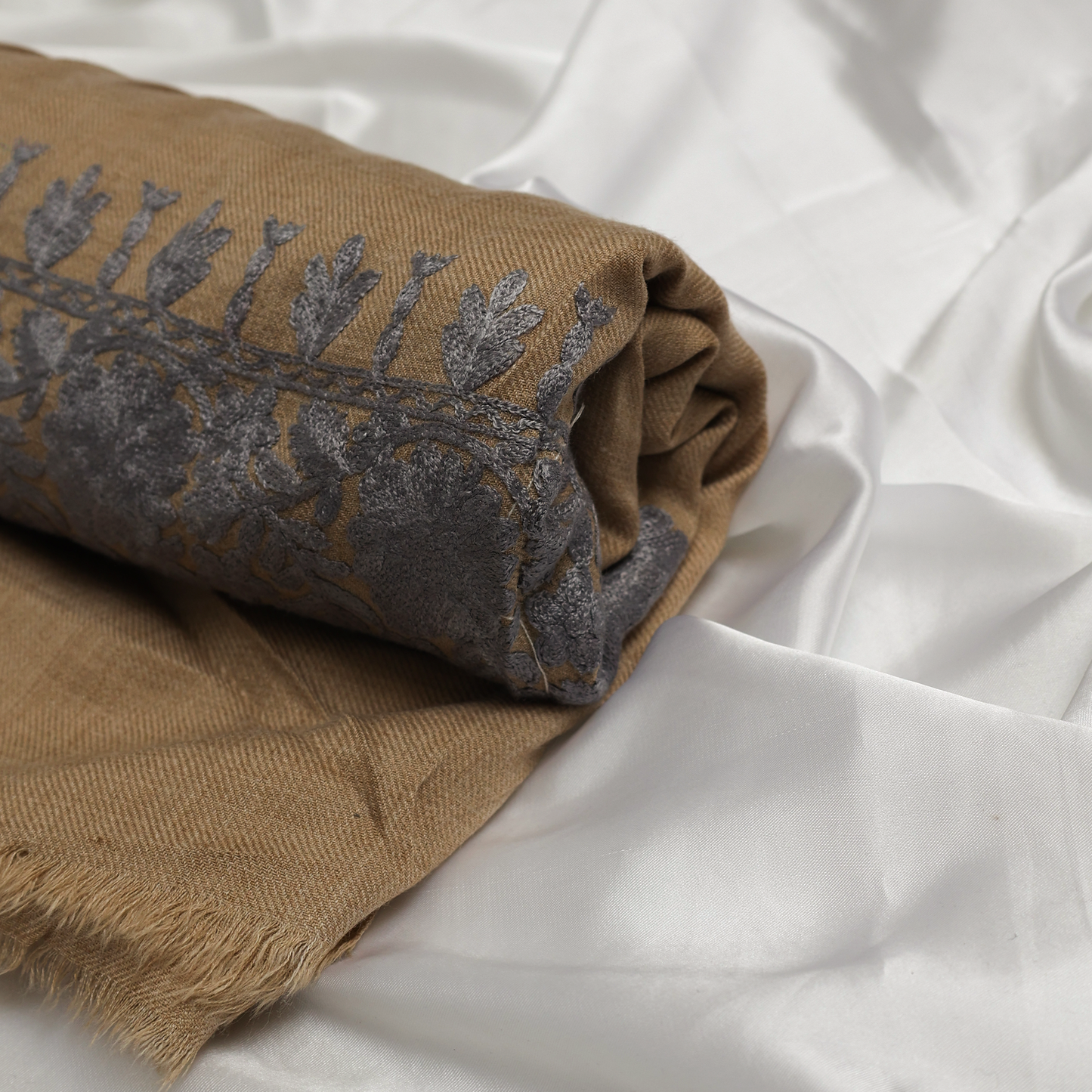 Embroidered Beige Winter Shawl