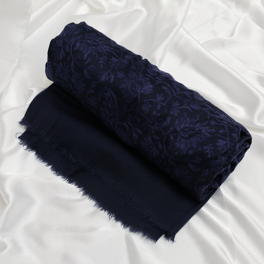 Embroidered Blue Winter Shawl