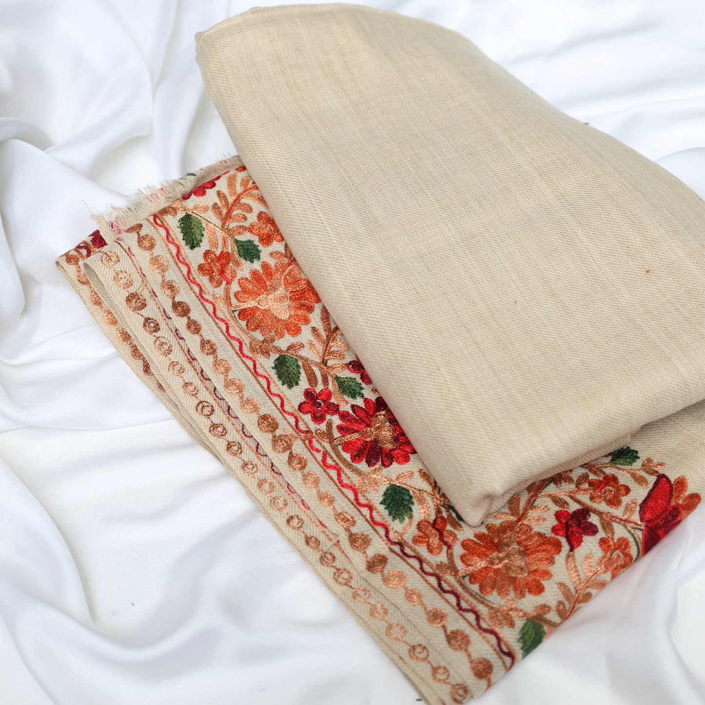 Embroidered Cream Winter Shawl