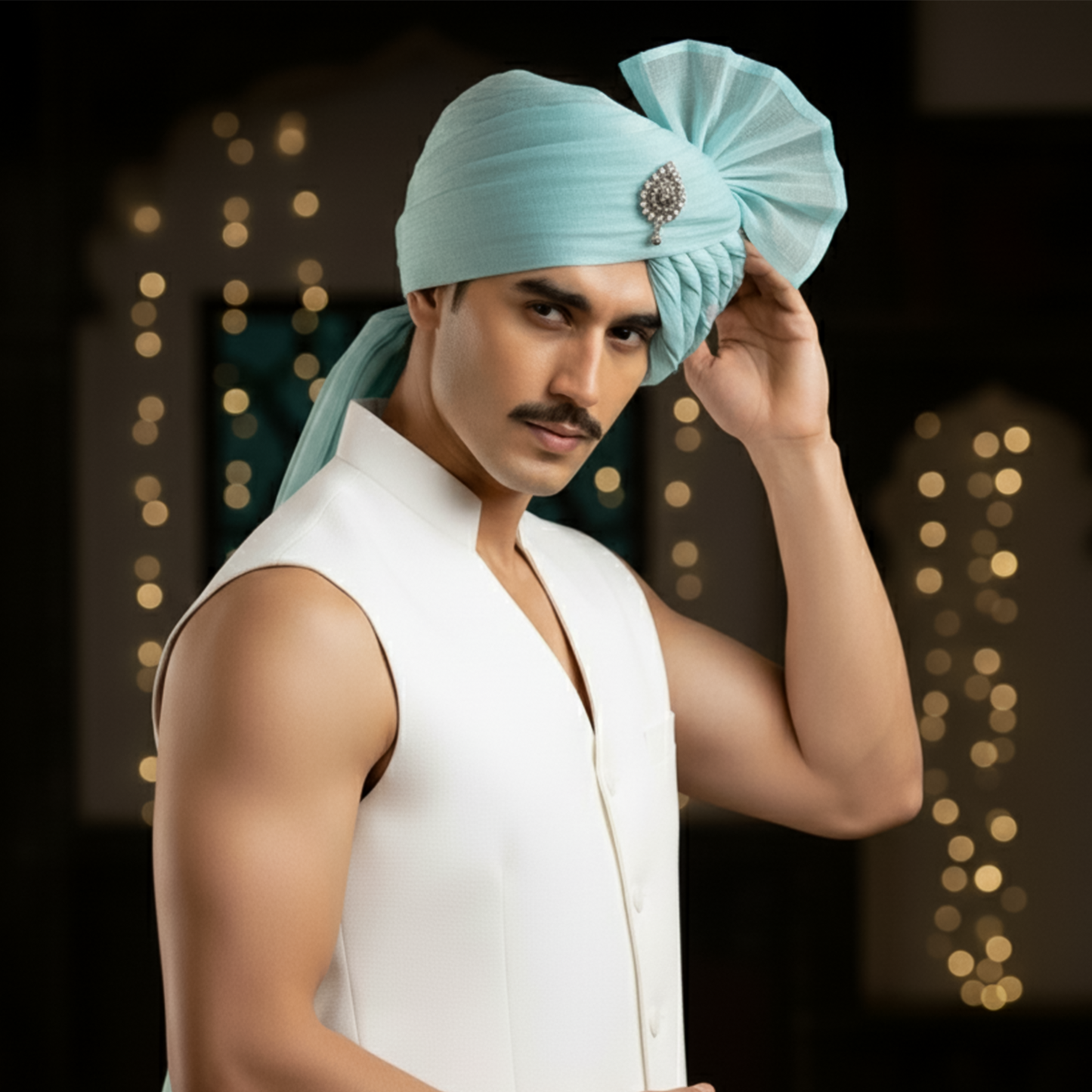 Traditional Organza Pool Green Turban