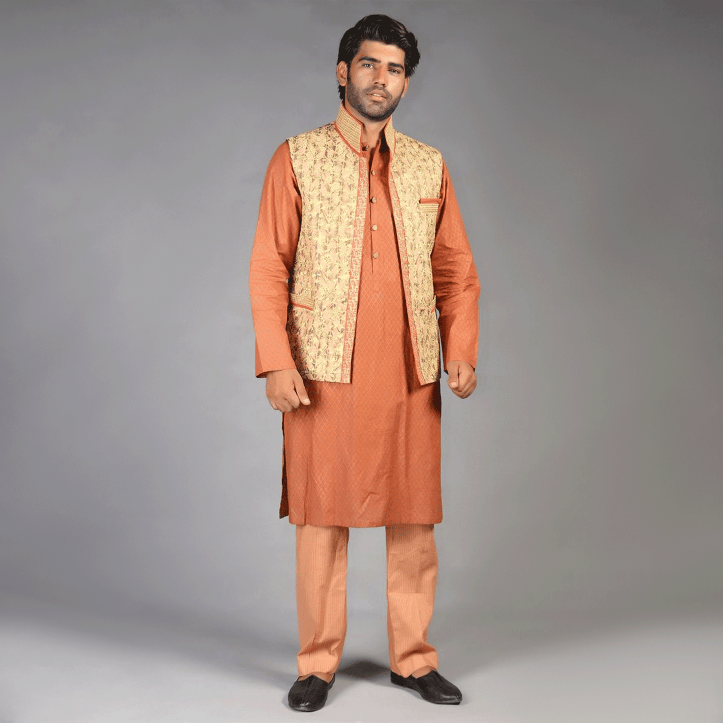Premium Jamawar Rust Waistcoat