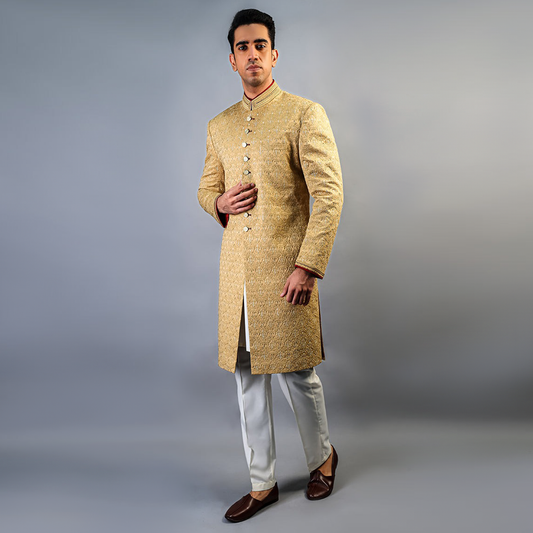 Premium Satin New Wheat Embroidered Sherwani