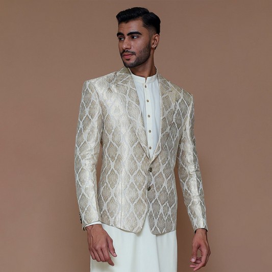 Premium Jamawar Silver Couture Traditional Jacket