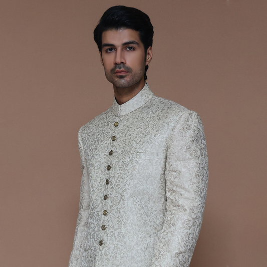 Premium Zari Karandi Creme Brulee Sherwani