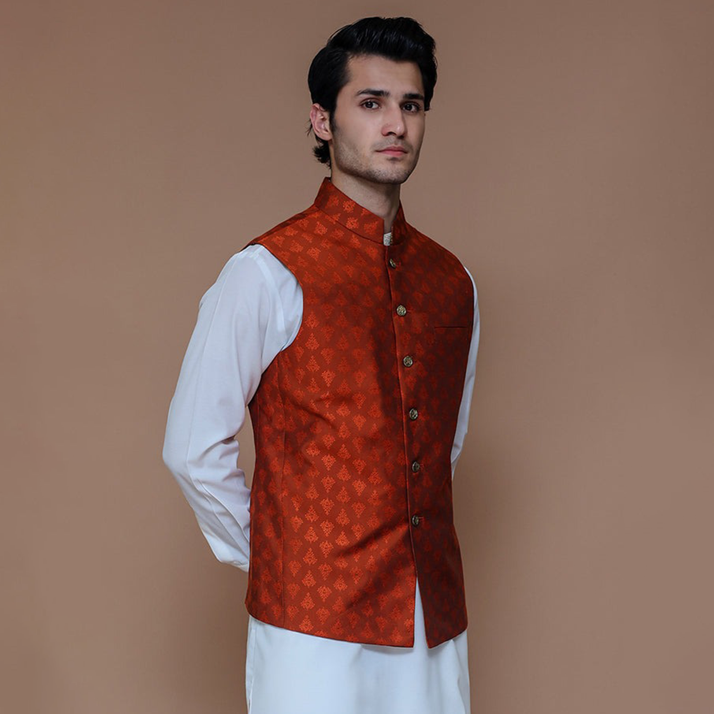 Jamawar Rust Traditional Waistcoat