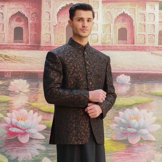 Premium Jamawar Copper Black Jacket
