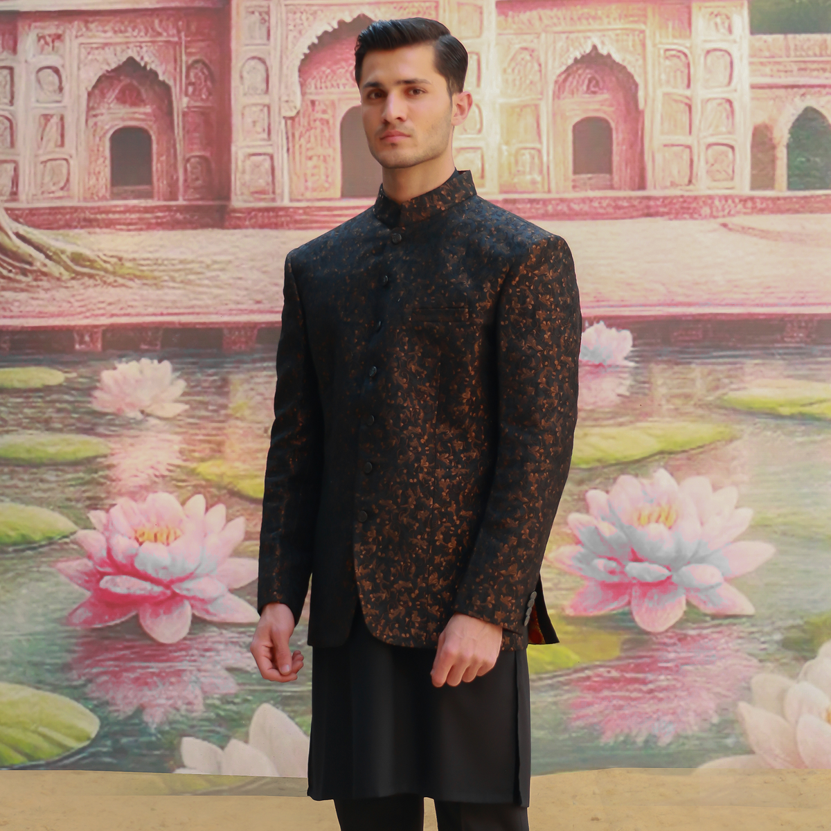 Premium Jamawar Copper Black Jacket