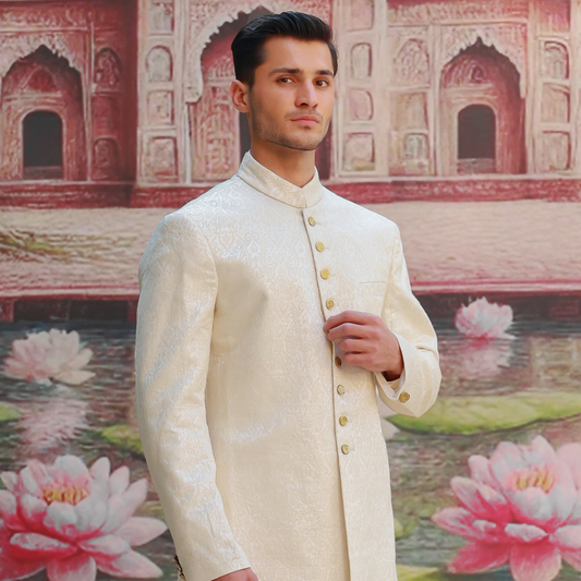 ZARI JAMAWAR Antique White SHERWANI